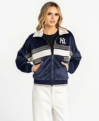 The Wild Collective Women's Navy New York Yankees Velvet Cord Full-Zip Jacket
