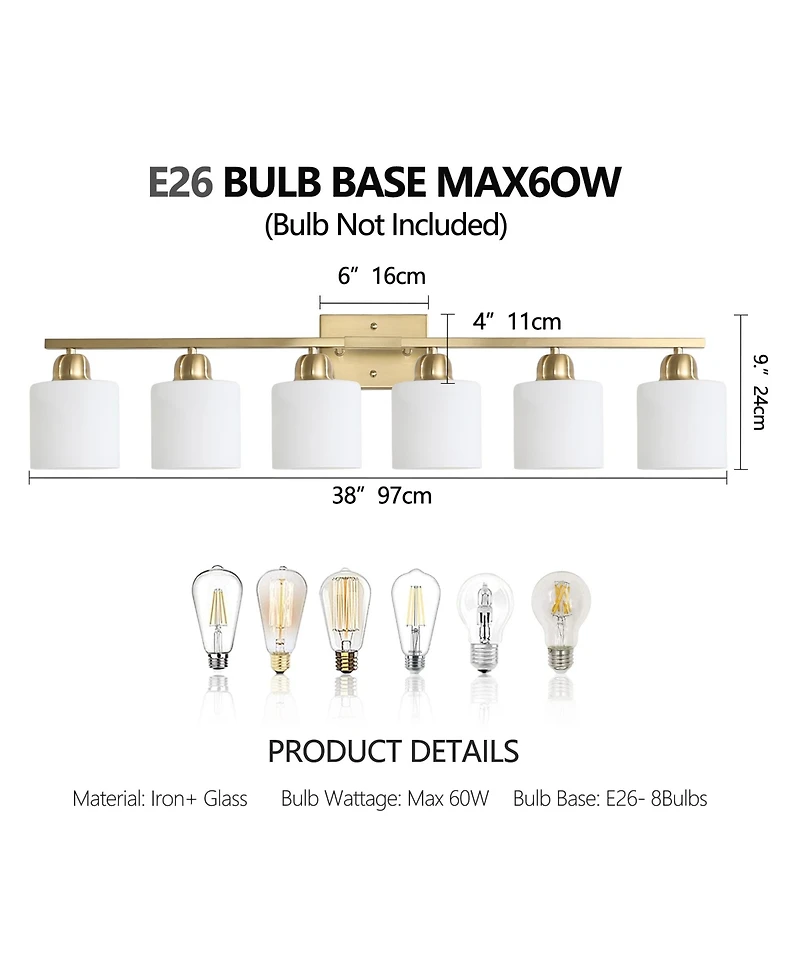 Busdays 38 Inch 6 Light Modern Brushed Bathroom Vanity Light Fixture Over Mirror Sconce Wall Lighting for Bedroom Living Room