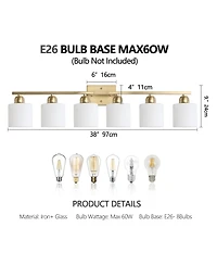 Busdays 38 Inch 6 Light Modern Brushed Bathroom Vanity Light Fixture Over Mirror Sconce Wall Lighting for Bedroom Living Room