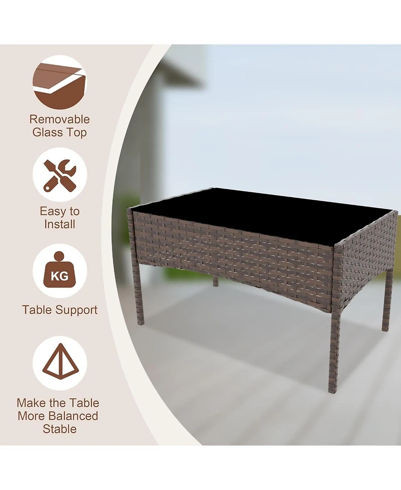 gaomon Patio Rattan Set with Glass Table Wicker and Cushions