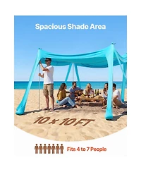 Cozito Beach Tent Sun Shelter 10 x 10 feet with Sandbags and Stability Poles