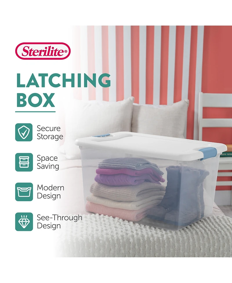 Sterilite 64Qt Latching Box Stackable Storage Container with Lid, White, 16 Pack