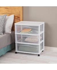 Sterilite Wide 3 Drawer Storage Cart, Plastic Rolling Organizer, Frame