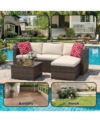 gaomon 5-Piece Patio Conversation Set with Glass Storage Table