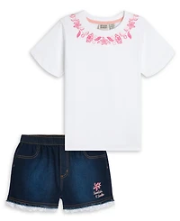 Scotch & Soda Girls' 4-6X Embroidered Top and Denim Shorts, 2-Piece Set