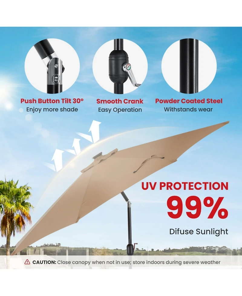 Yiortwo 9.5 Feet Solar Patio Umbrella with 32 Led Lights Tilt Crank Uv Resistant