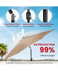 Yiortwo 9.5 Feet Solar Patio Umbrella with 32 Led Lights Tilt Crank Uv Resistant