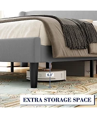 homfan Upholstered Platform Bed Frame with Wingback Headboard, 2 Storage Pockets, Wood Slat Support