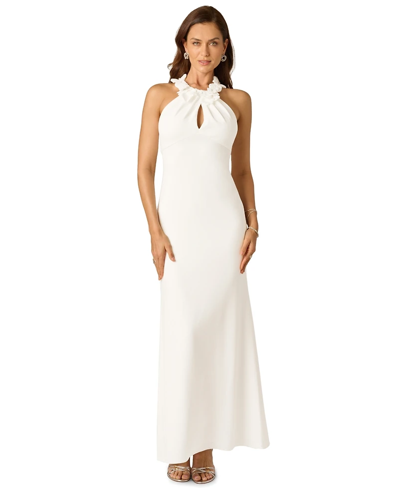 Adrianna Papell Women's Rosette Halter Gown