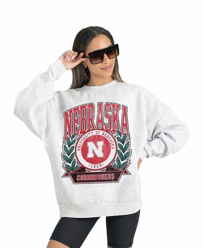 Gameday Couture Women's Gray Nebraska Huskers Premium Fleece Drop Shoulder Oversized Pullover Sweatshirt