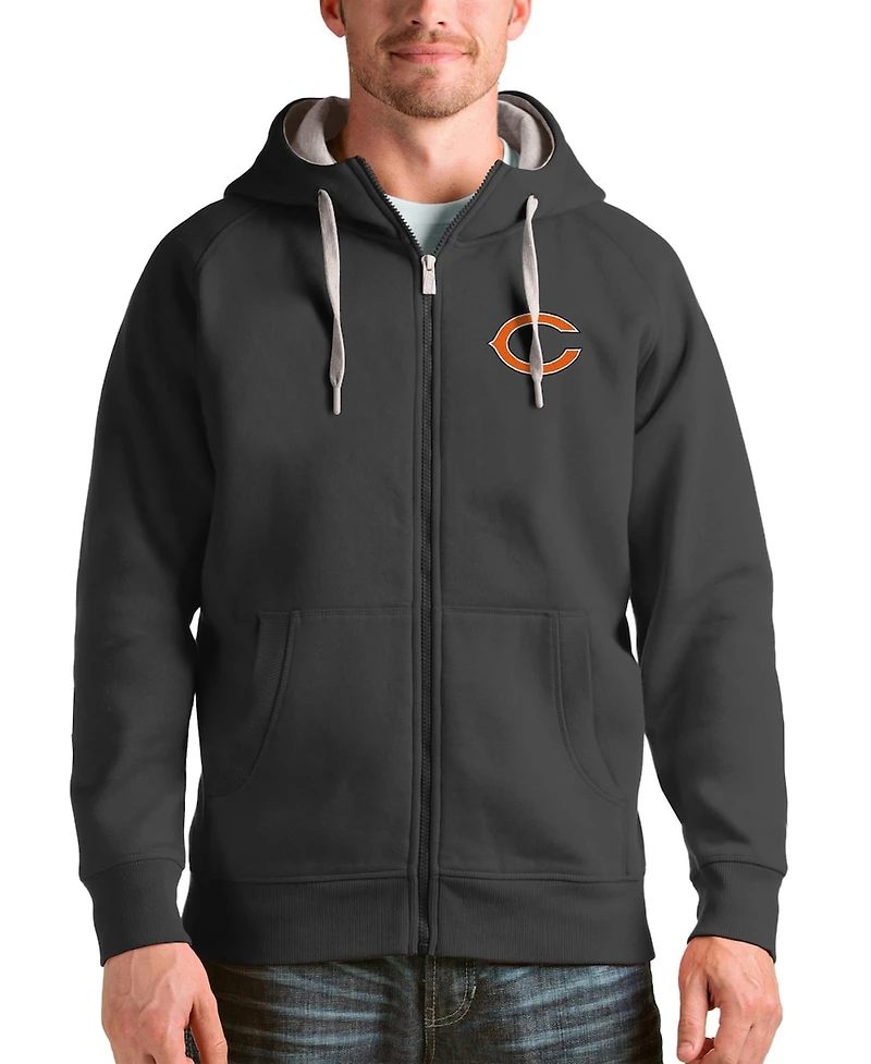 Antigua Men's Charcoal Chicago Bears Victory Full-Zip Hoodie