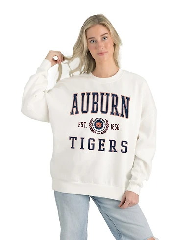 Gameday Couture Women's White Auburn Tigers Premium Fleece Drop Shoulder Oversized Pullover Sweatshirt