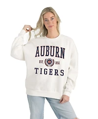 Gameday Couture Women's White Auburn Tigers Premium Fleece Drop Shoulder Oversized Pullover Sweatshirt