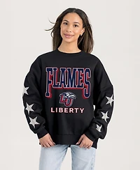 Gameday Couture Women's Black Liberty Flames Pure Victory Relaxed Rhinestone Pullover Sweatshirt