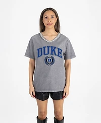 Gameday Couture Women's Gray Duke Blue Devils Iconic Edge Rhinestone V-Neck T-Shirt