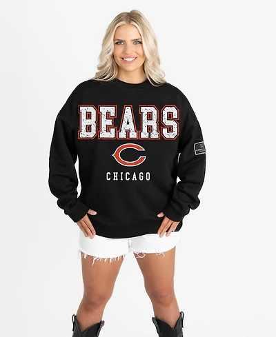 Gameday Couture Women's Black Chicago Bears Oversized Level Up Label Premium Fleece Sweatshirt