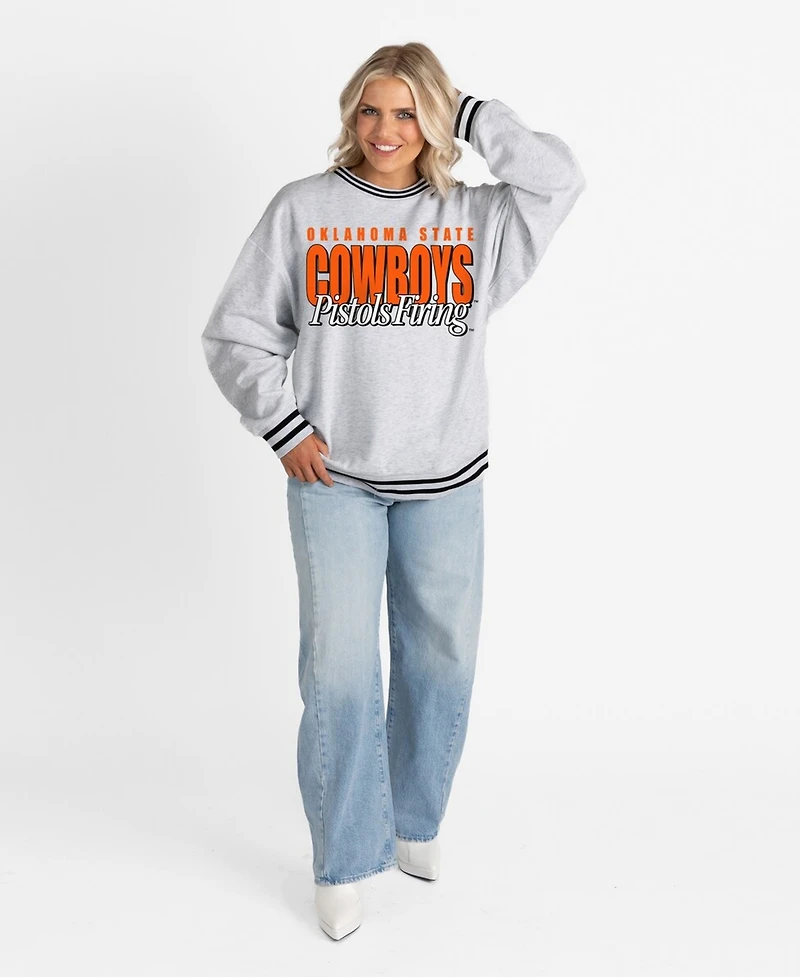Gameday Couture Women's Gray Oklahoma State Cowboys Oversized Showdown Ringer Stripe Sweatshirt