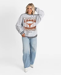 Gameday Couture Women's Ash Texas Longhorns Oversized Fade Route Ringer Stripe Sweatshirt