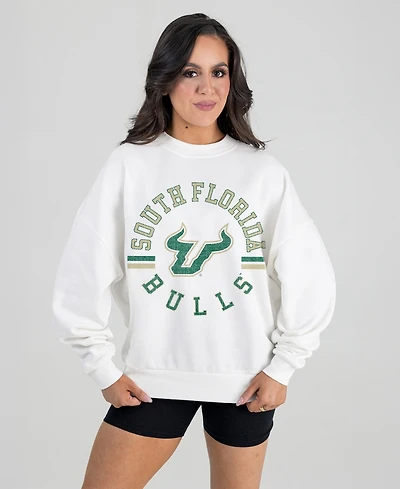 Gameday Couture Women's White South Florida Bulls Oversized Vintage Days Perfect Crew Sweatshirt