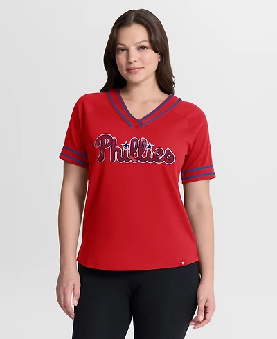 Fanatics Women's Red Philadelphia Phillies Diva Race Ahead Raglan V-Neck T-Shirt