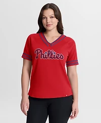 Fanatics Women's Red Philadelphia Phillies Diva Race Ahead Raglan V-Neck T-Shirt