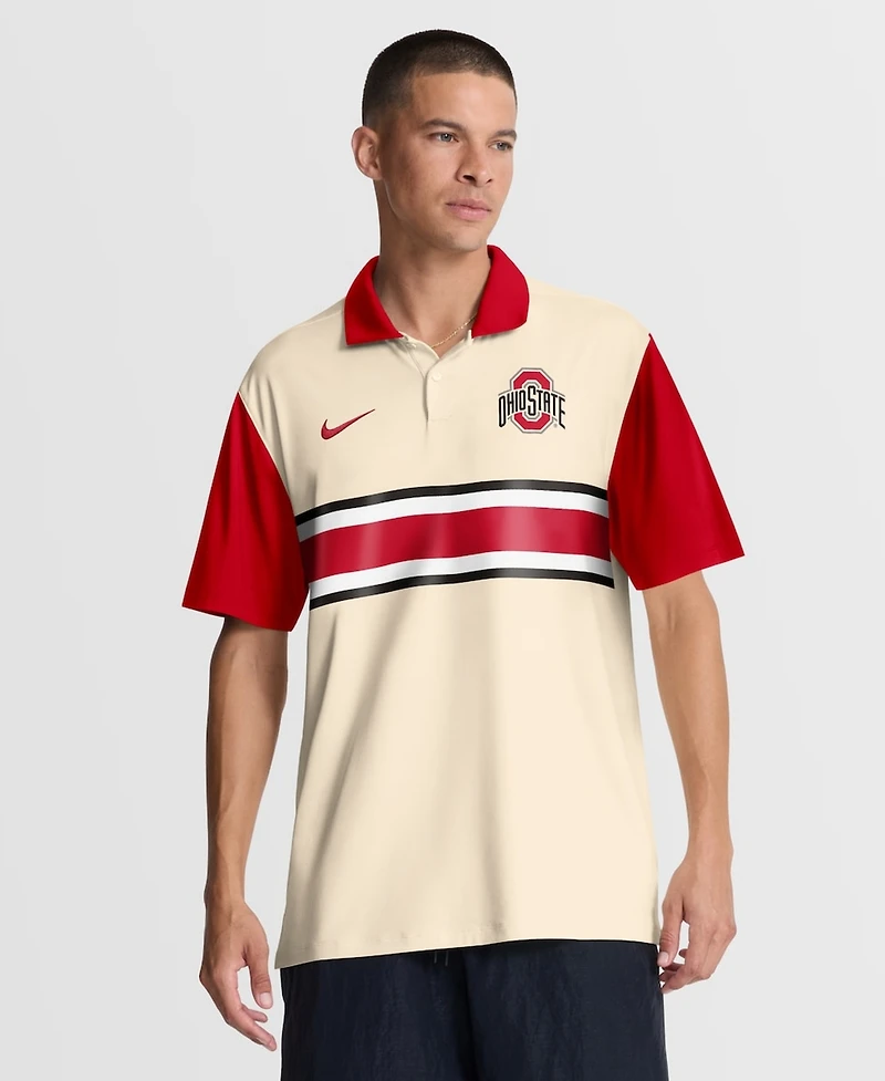 Nike Men's Natural/Scarlet Ohio State Buckeyes Vapor Primary Logo Dri-fit Polo Shirt