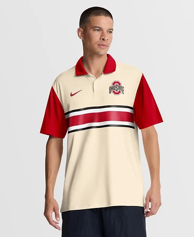 Nike Men's Natural/Scarlet Ohio State Buckeyes Vapor Primary Logo Dri-fit Polo Shirt