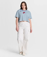 Nike Women's Light Blue/Cream Philadelphia Phillies Cooperstown Collection Striped Cropped T-Shirt
