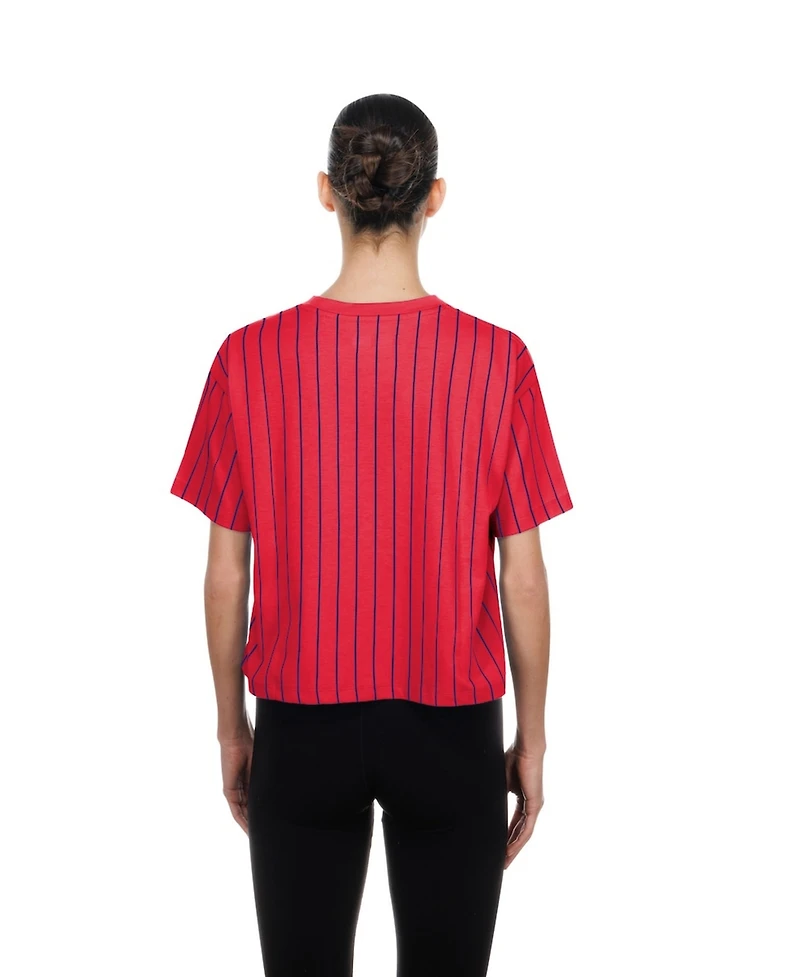 New Era Women's Red Philadelphia Phillies Throwback Meshback Pinstripe Boxy T-Shirt
