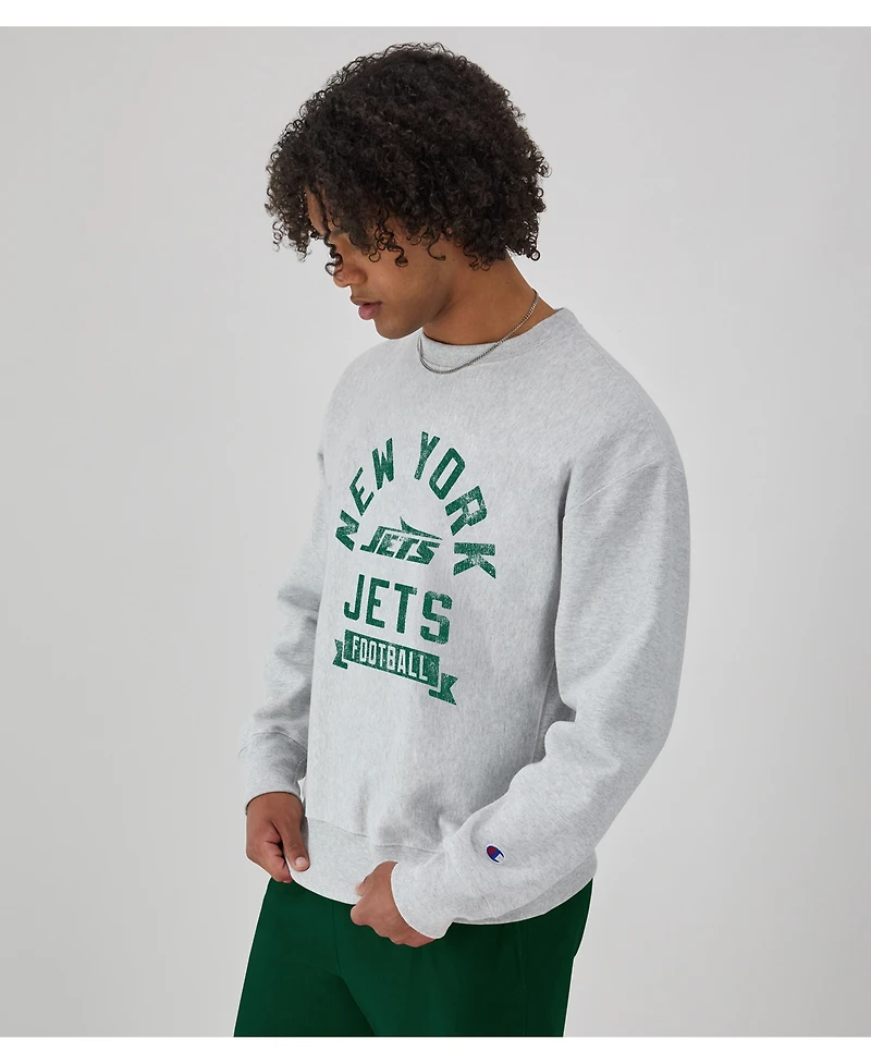 Champion Men's Heather Gray New York Jets Reverse Weave Fleece Pullover Sweatshirt