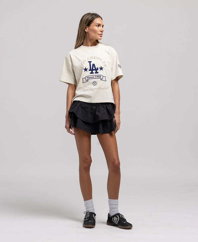 Mitchell & Ness Women's Cream Los Angeles Dodgers Cooperstown Yacht Rock Boxy Cropped T-Shirt