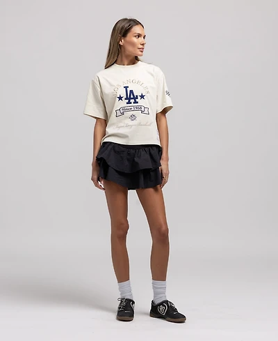 Mitchell & Ness Women's Cream Los Angeles Dodgers Cooperstown Yacht Rock Boxy Cropped T-Shirt