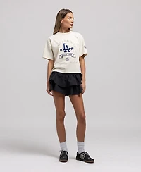 Mitchell & Ness Women's Cream Los Angeles Dodgers Cooperstown Yacht Rock Boxy Cropped T-Shirt