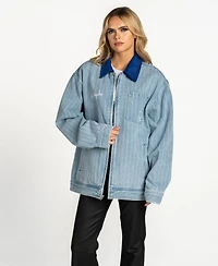 The Wild Collective Women's Denim New York Yankees Full-Zip Mechanic Jacket