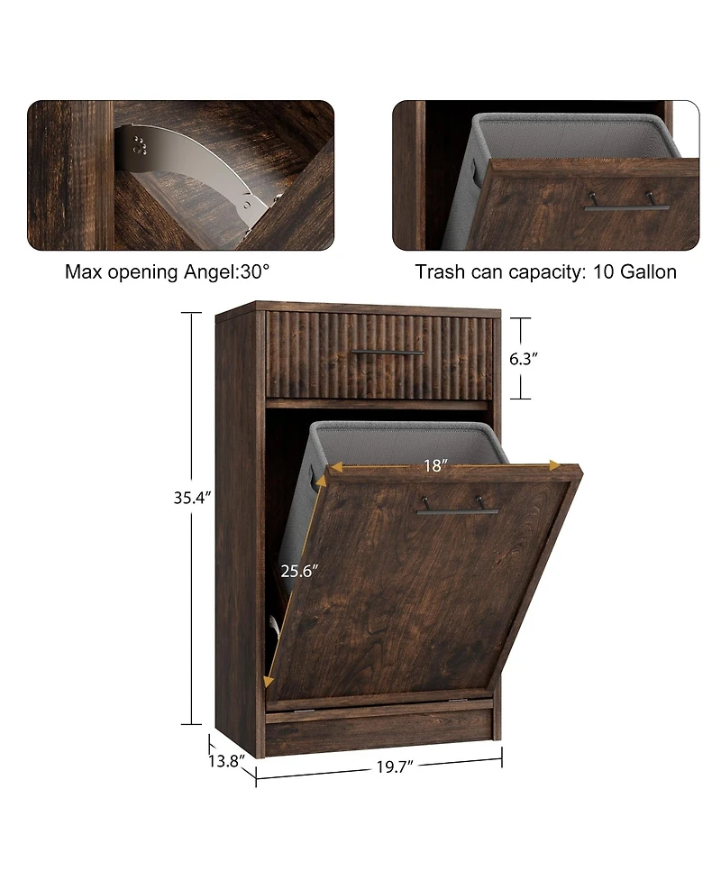 gaomon Fluted Trash Can Cabinet, Hidden Garbage Bin, for Kitchen, Dining or Living Room