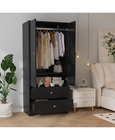 gaomon 71 Inch Wood Armoire Wardrobe Closet, 2 Doors, 1 Adjustable Shelf, Drawers, Hanging Rod, for Bedroom