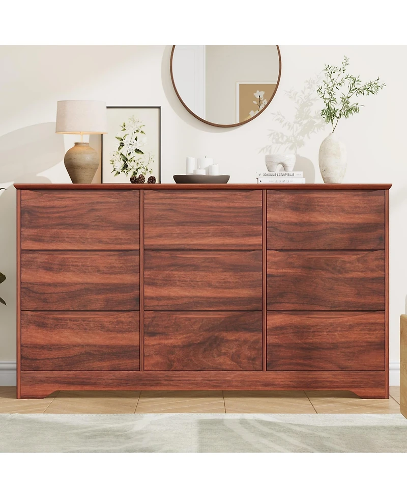 homfan 9-Drawer Wooden Dresser, Tall Modern Chest with Deep Storage, Wide Top Long Dresser for Bedroom, Living Room, Hallway, Kids Room