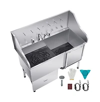 Ruie 61 inch Stainless Steel Dog Washing Station Foldable Ramp Door 440 lb