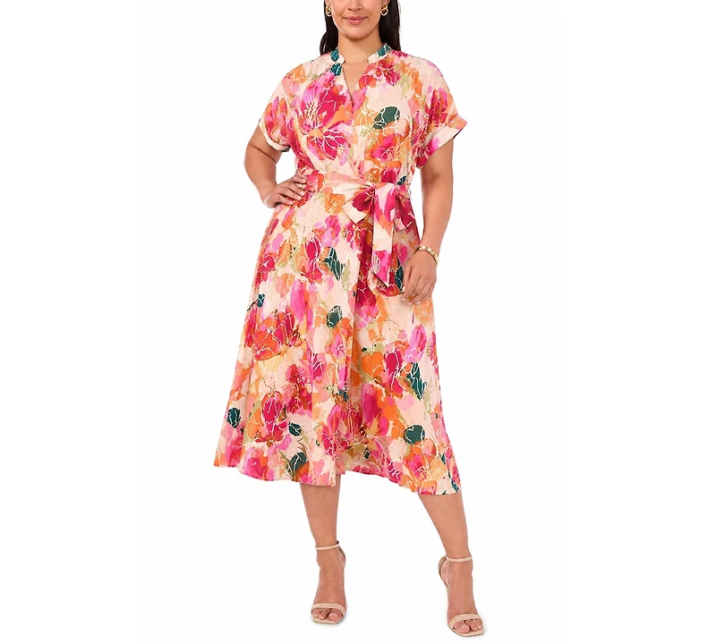 Msk Plus Split Crewneck Midi Dress