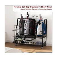 Xo Golf Bag Storage Rack with Wheels, Heavy Duty Golf Organizer for 4-5 Bags, Rolling Storage Cart for Garage Basement Golf Equipment