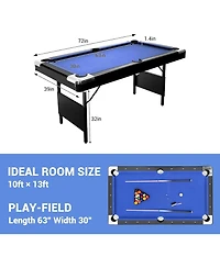 Xo Folding Pool Table, Portable Billiards Table Set with Accessories, Height Adjustable Compact Design for Home Game Room Basement