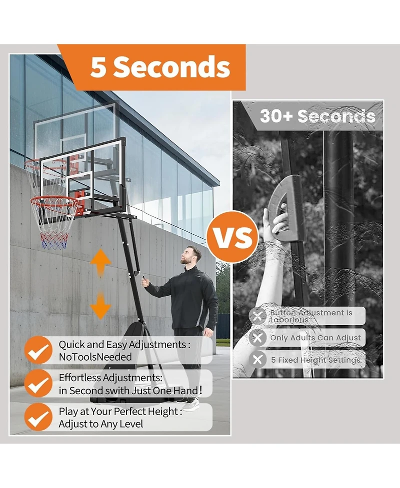 Xo 52" Basketball Hoop System, 4.9-10FT Adjustable Height, Shatterproof Pc Backboard, Portable with Wheels for Backyard Driveway