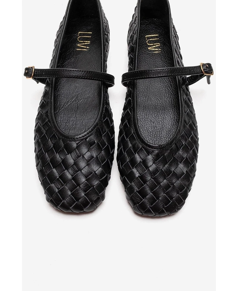Forever & Always Shoes Women's Yevora Leather Woven Strap Ballet Flat