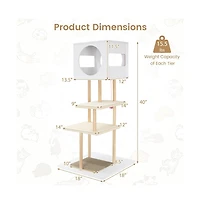 Ruie Tall Wood Cat Tower with 2-Door Condo and Corrugated Scratching Cardboard