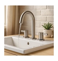 Phying 8-Inch Widespread Lavatory Faucet, 2-Handle 3-Hole with 360degree(s) Spout Vanity and Pop-Up Drain, Brushed Nickel