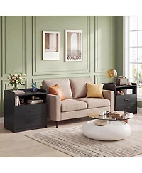 Aheaplus Nightstand with Charging Station, Sofa Side Table Drawers