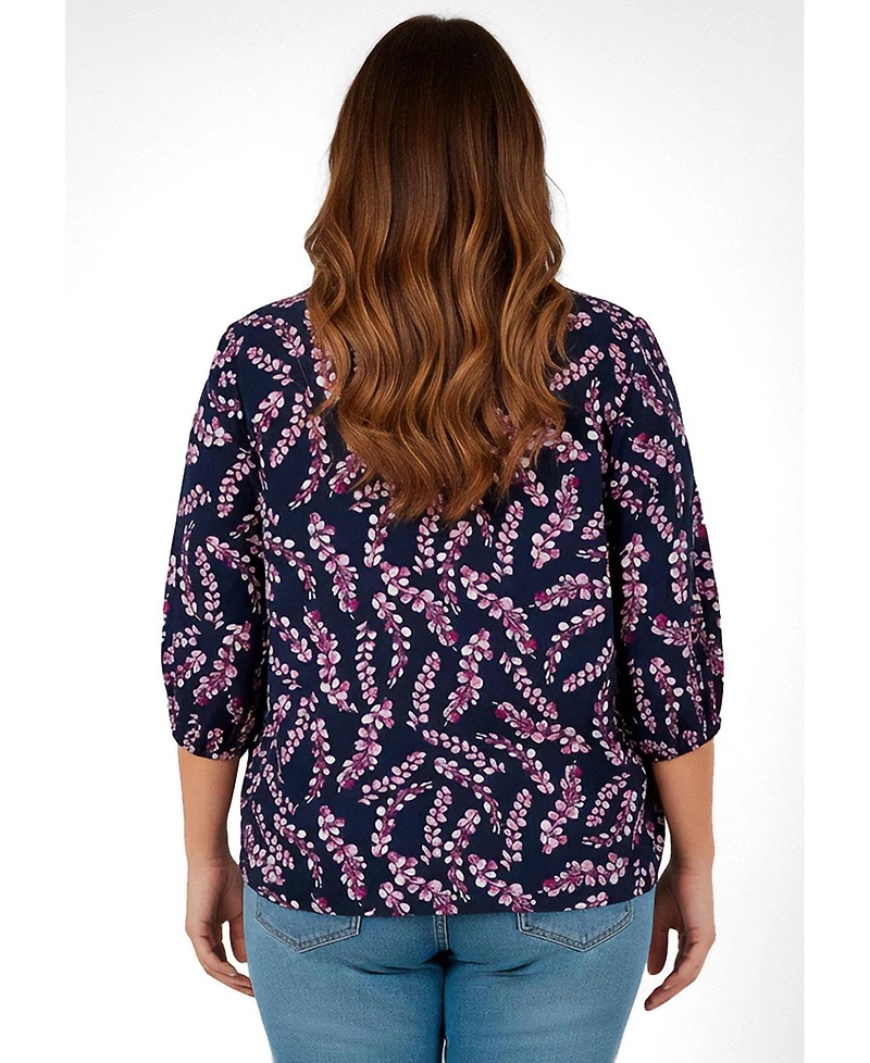 Avenue Women's Plus Lace Neckline Peasant Blouse