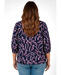 Avenue Women's Plus Lace Neckline Peasant Blouse