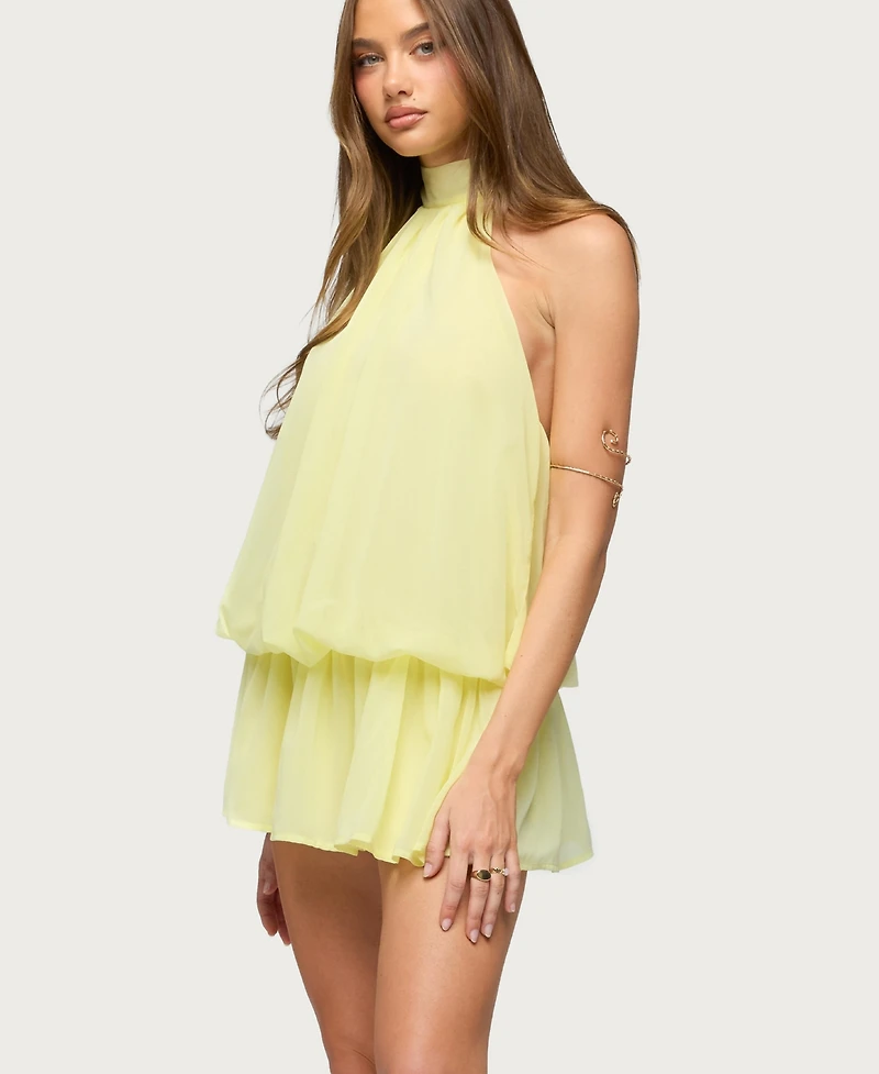Edikted Womens Kortney Chiffon High Neck Mini Dress