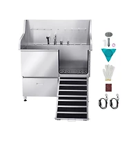 Ruie 50 inch 304 Stainless Steel Dog Grooming Tub with Storage Drawer and Hot Cold Faucet
